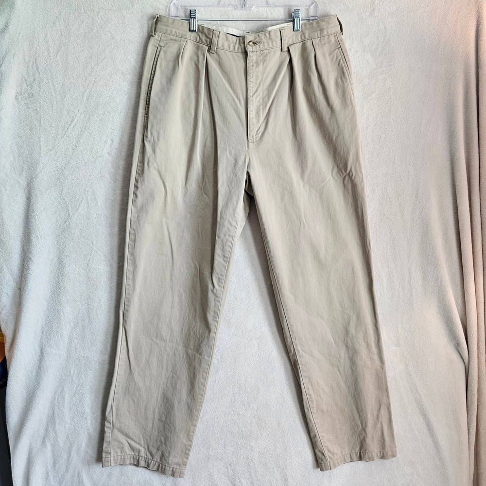 Polo Ralph Lauren Mens Pleated Chino Pants Khaki Tan 100% Cotton 36x34